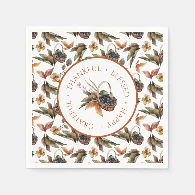 Autumn Basket of Berries Thankful Grateful Blessed Napkin (Front)