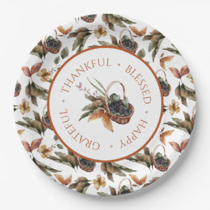 Autumn Basket of Berries Thankful Grateful Blessed Paper Plate