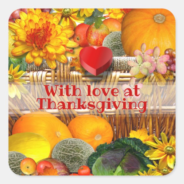 Autumn Basket With Love Thanksgiving Square Sticker (Front)