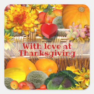 Autumn Basket With Love Thanksgiving Square Sticker