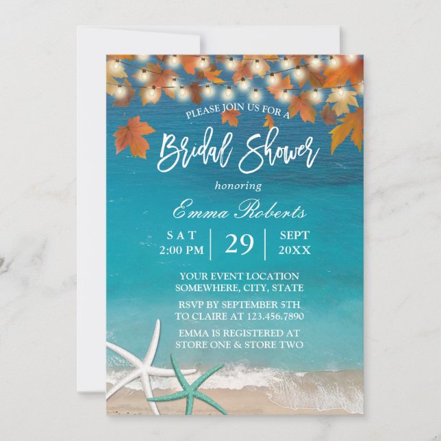Autumn Beach Wedding Starfish Bridal Shower Invitation (Front)