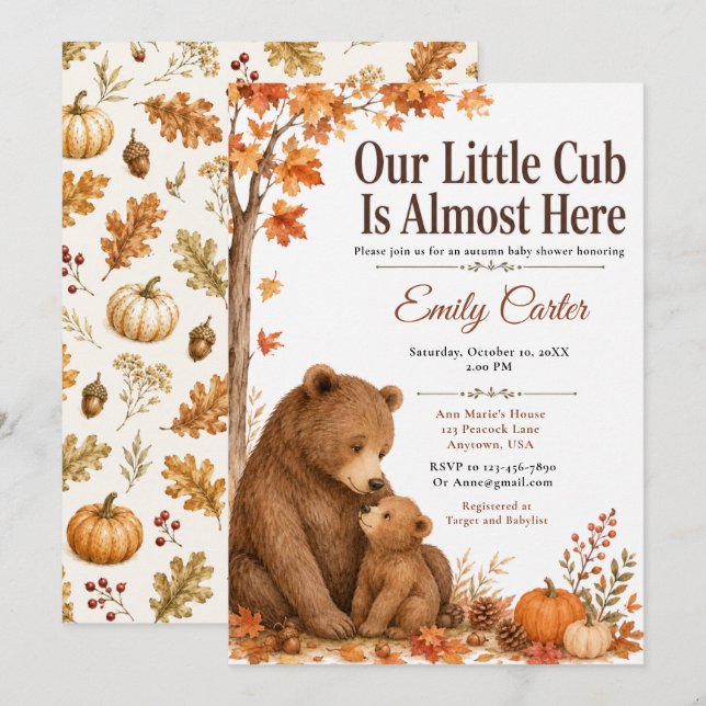 Autumn Bear Baby Shower Invitation (Front/Back)