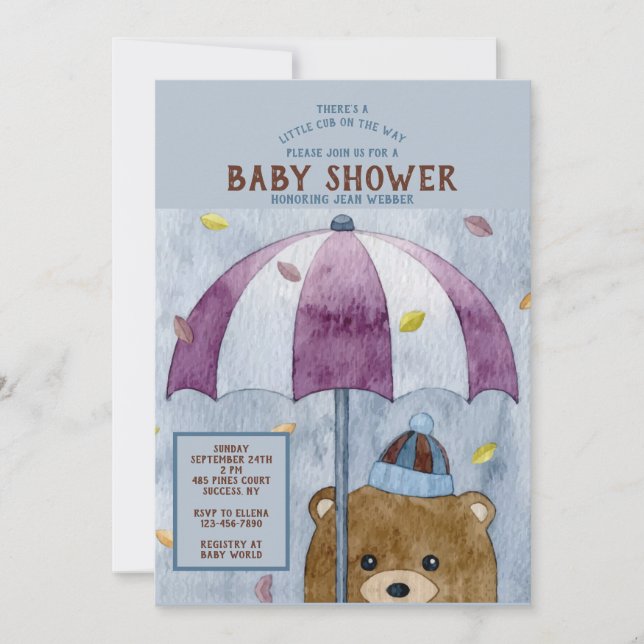Autumn Bear Baby Shower Invitation (Front)