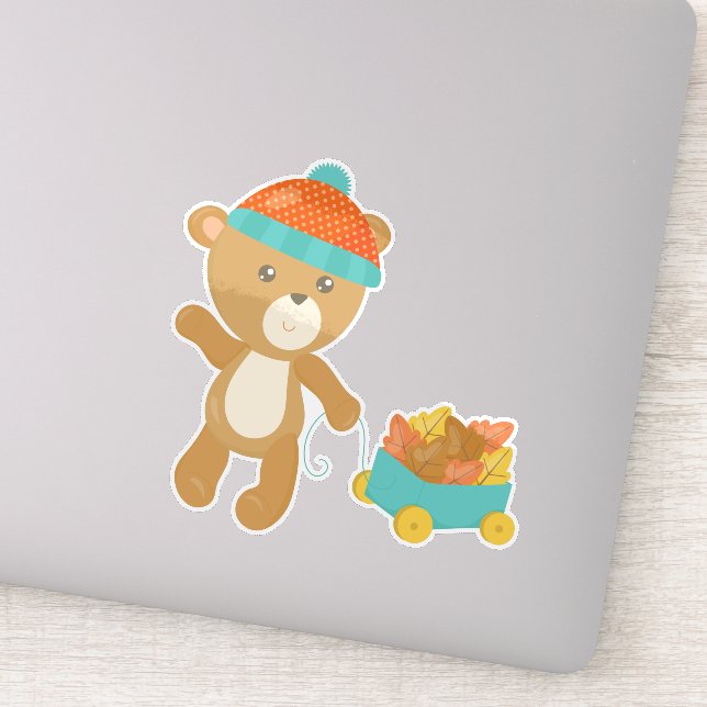 Autumn Bear, Cute Bear, Bear With Hat, Leaves (Detail)