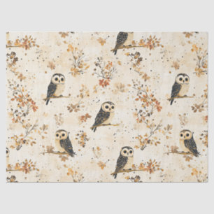 Autumn Beige Owl Botanical Forest Pattern Tissue Paper