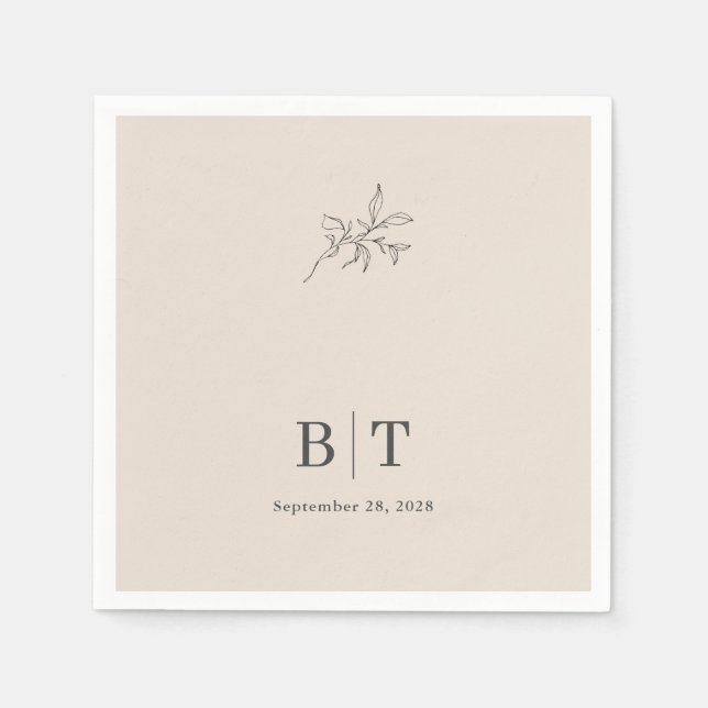 Autumn Beige Simple Botanical with Initials Napkin (Front)