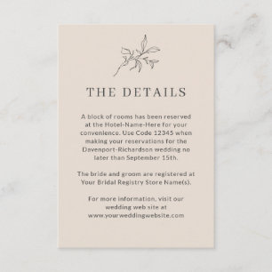 Autumn Beige Simple Elegant Wedding Details Enclosure Card