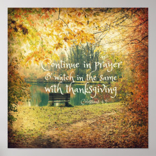 Autumn Bench with Prayer Bible Verse Poster