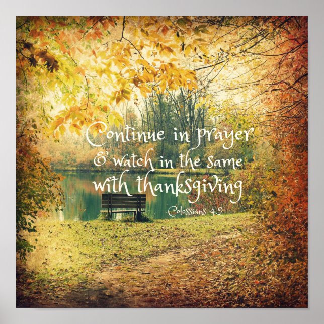 Autumn Bench with Prayer Bible Verse Poster (Front)