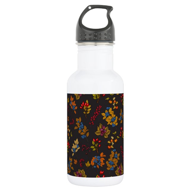Autumn berries on chocolate brown 2 532 ml water bottle (Front)