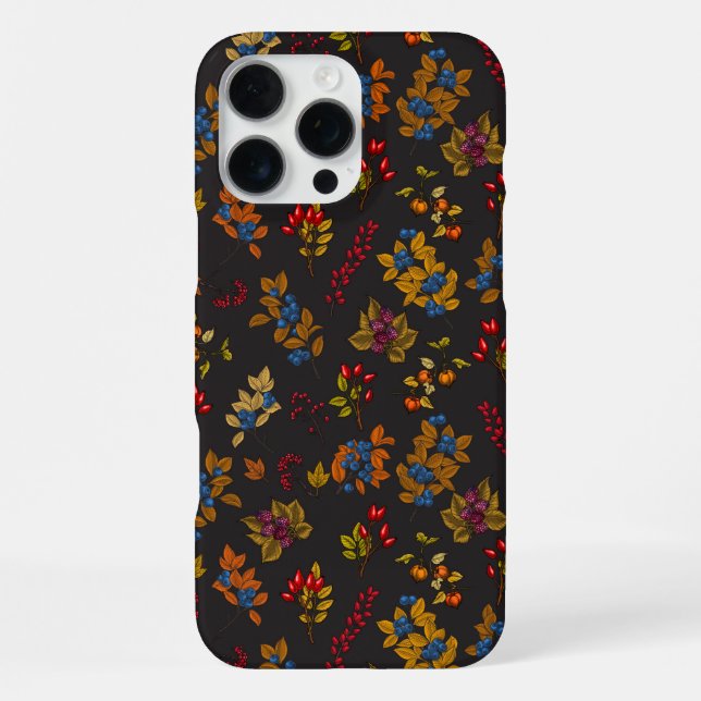 Autumn berries on chocolate brown 2 iPhone case (Back)