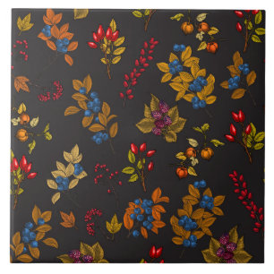 Autumn berries on chocolate brown 2 tile
