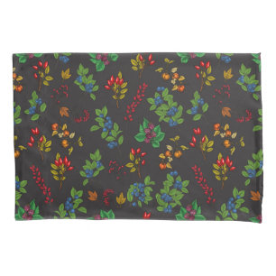 Autumn berries on chocolate brown pillowcase