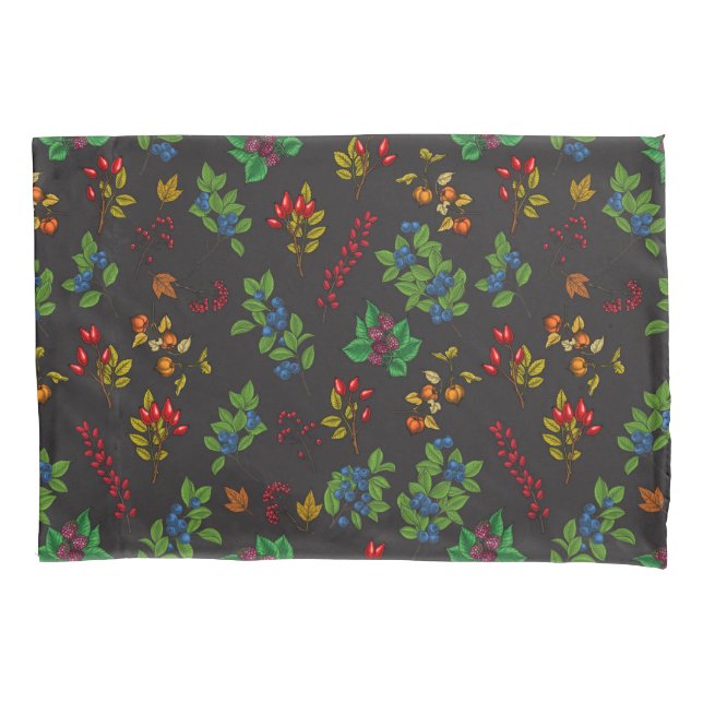 Autumn berries on chocolate brown pillowcase (Front-Left)