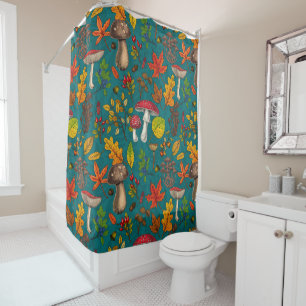 Autumn berries on chocolate brown shower curtain