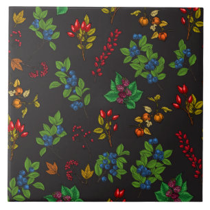 Autumn berries on chocolate brown tile