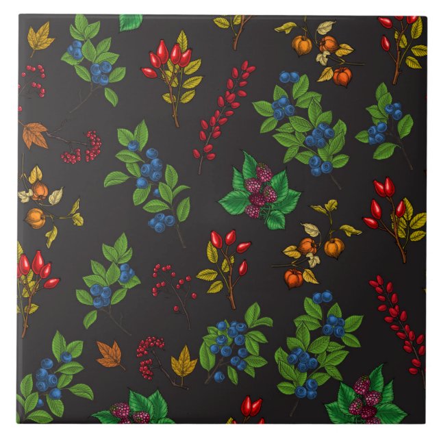 Autumn berries on chocolate brown tile (Front)