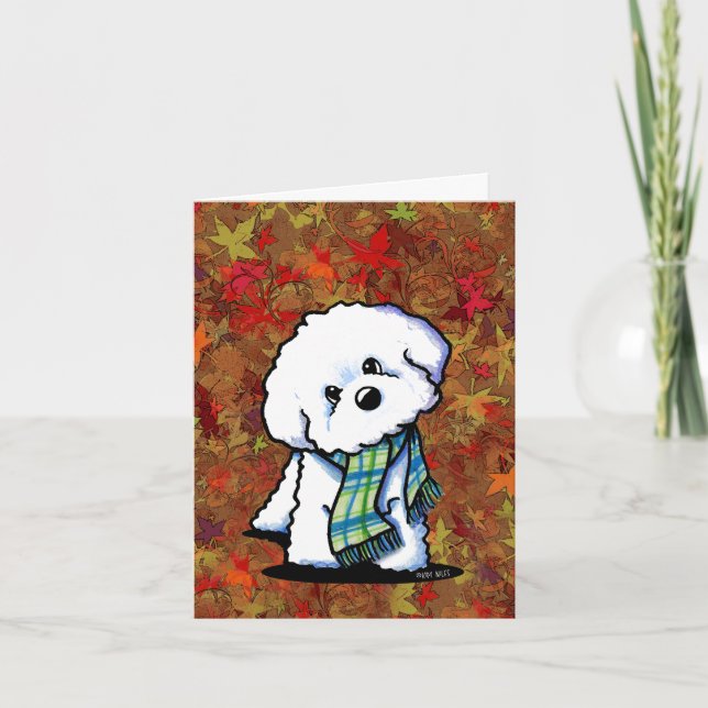 Autumn Bichon Frise KiniArt Note Card (Front)