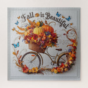 Autumn Bicycle Thanksgiving Blooms Wall Art Jigsaw Puzzle
