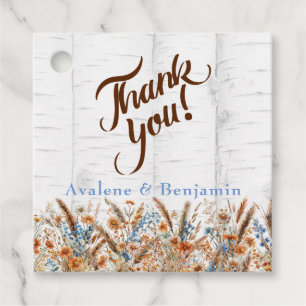 Autumn Birch Tree and Wildflowers Wedding Thank U Favour Tags