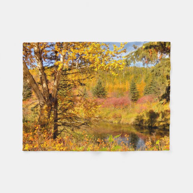 Autumn Birch Tree Fleece Blanket (Front (Horizontal))
