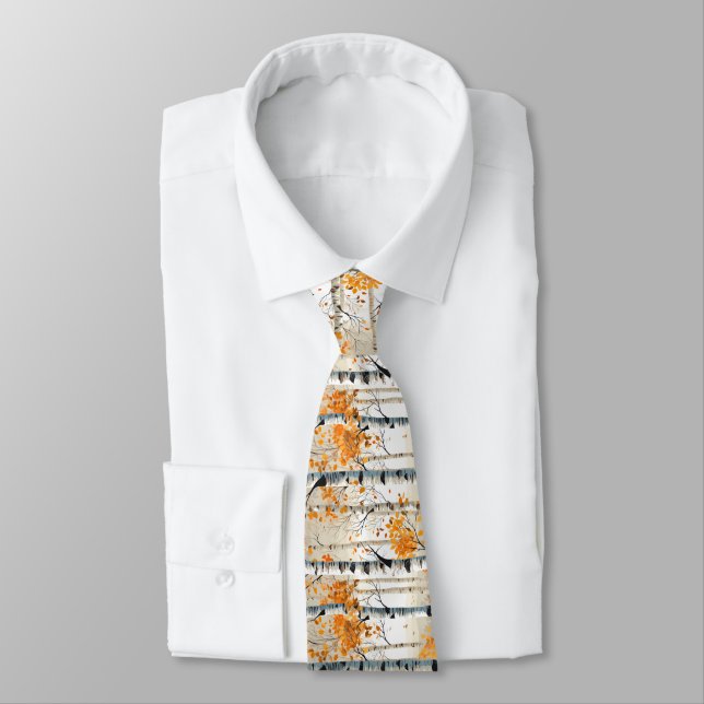 Autumn Birch Trees Necktie (Tied)