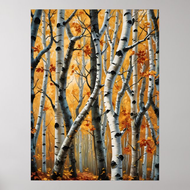Autumn Birch Trees Poster (Front)