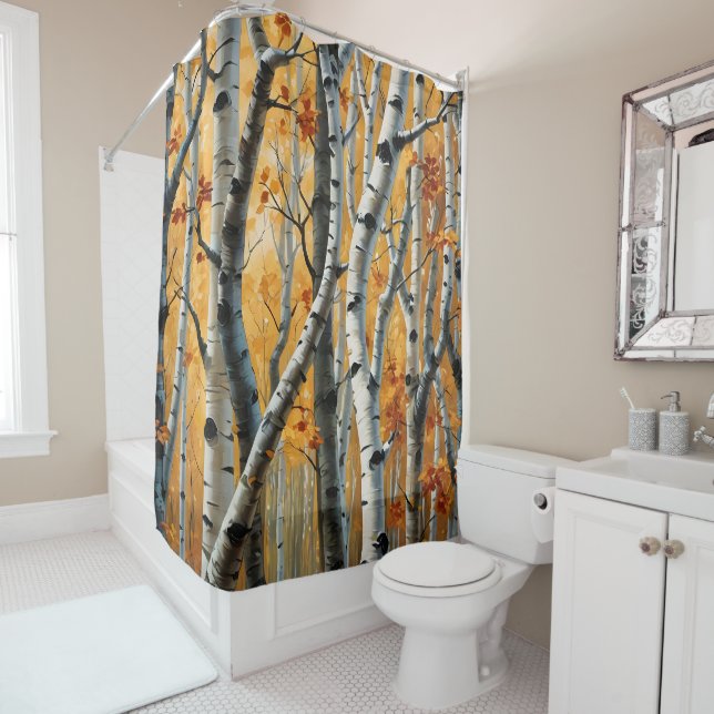 Autumn Birch Trees Shower Curtain (In Situ)