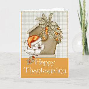 Autumn Bird Birdhouse Happy Thanksgiving Card 3