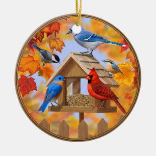 Autumn Bird Feeder Gathering Ceramic Tree Decoration
