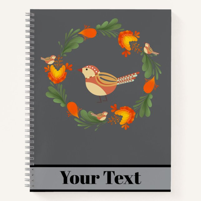 Autumn Bird Folk Art Notebook (Front)