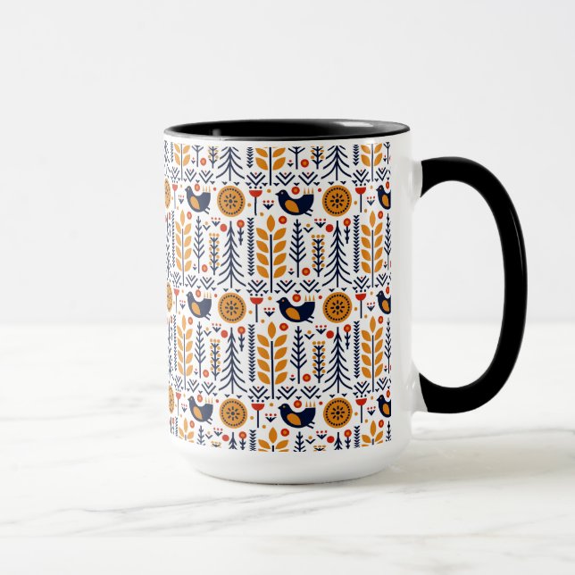 Autumn Bird Folk Art Pattern Mug (Right)