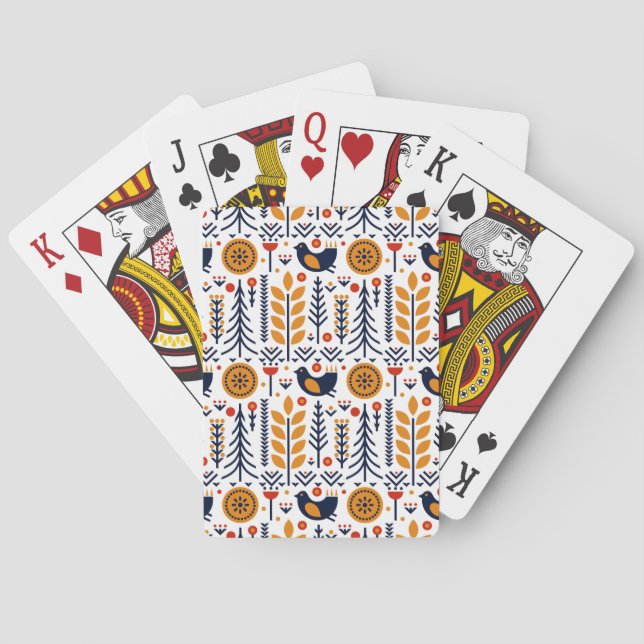 Autumn Bird Folk Art Pattern Playing Cards (Back)