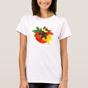 Autumn Bird, Leaves, and Berries T-Shirt
