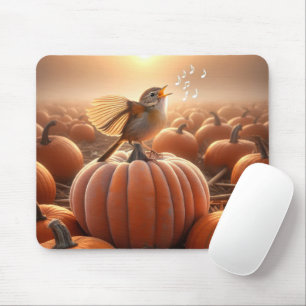 Autumn Bird Singing On a Pumpkin Mouse Mat