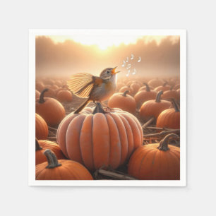Autumn Bird Singing On a Pumpkin Napkin