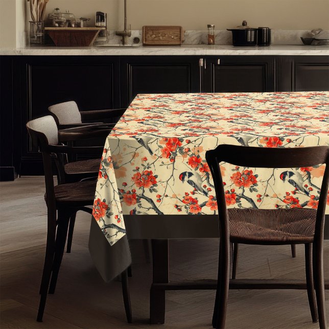 Autumn Birds and Flowers Tablecloth Seasonal Style (Autumn Birds and Flowers Tablecloth Seasonal Style)