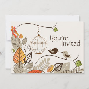 Autumn Birds and Leaves Casual Wedding Invitation