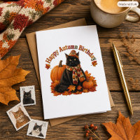 Autumn Birthday Black Cat in Cosy