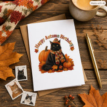 Autumn Birthday Black Cat in Cosy