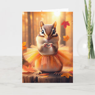Autumn Birthday Chipmunk Wearing a Tutu  Card