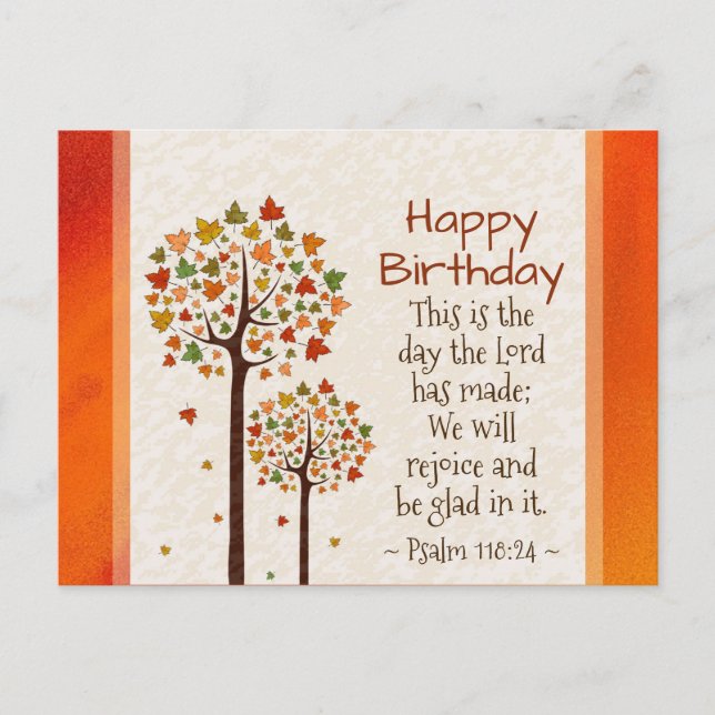 Autumn Birthday Inspirational Bible Psalm 118:24 Postcard (Front)