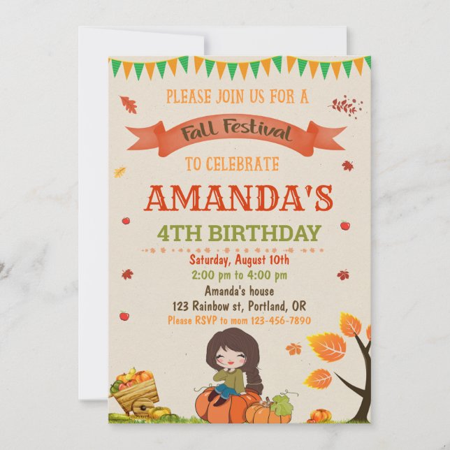 Autumn birthday invitation Fall festival party (Front)