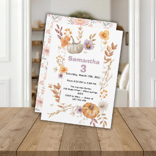 Autumn Birthday Invitation, Fall Pumpkin Party  Invitation