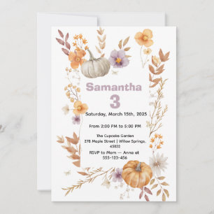 Autumn Birthday Invitation, Fall Pumpkin Party  Invitation