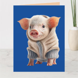 AUTUMN BIRTHDAY PIG WEARING SWEATER GREETING CARD