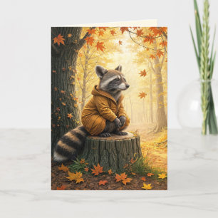 Autumn Birthday Racoon On Tree Stump Card