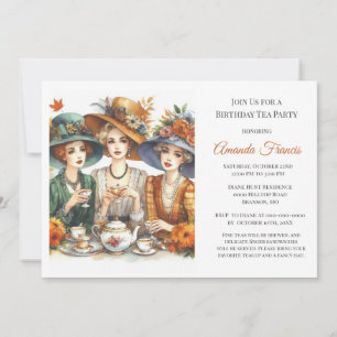 Autumn Birthday Tea Party  Invitation