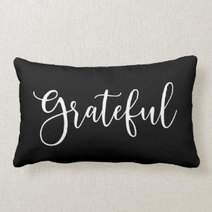 Autumn Black and White Script Grateful Lumbar Cushion
