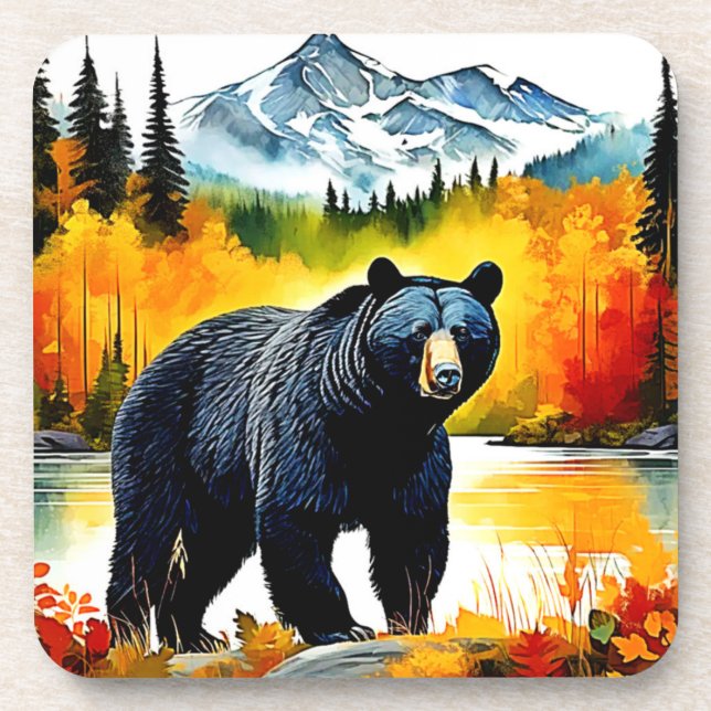 Autumn Black Bear River Design Coaster (Front)